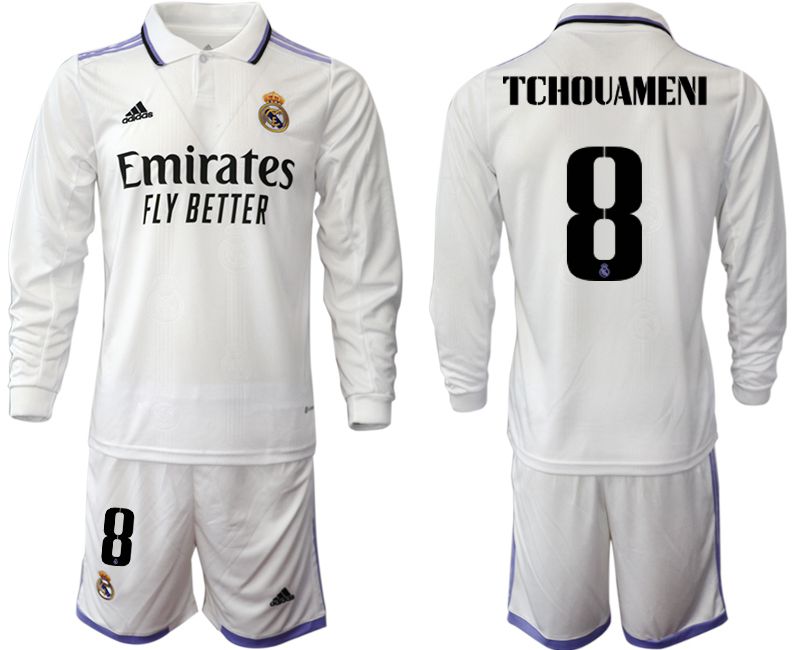 Men 2022-2023 Club Real Madrid home long sleeve white 8 Soccer Jerseys